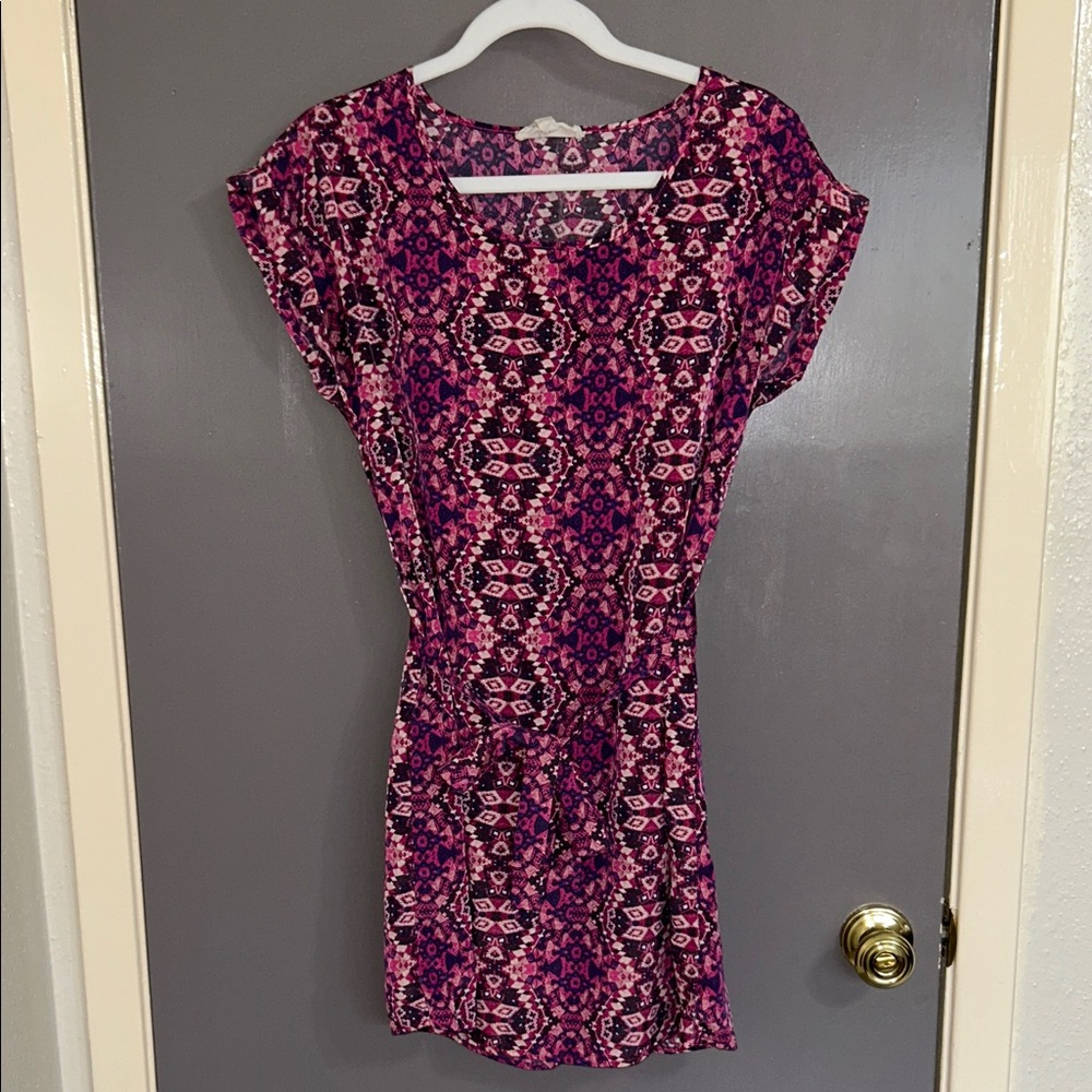 Hippie Rose Pink & Purple Aztec-Inspired Short Sleeve Mini Dress Medium